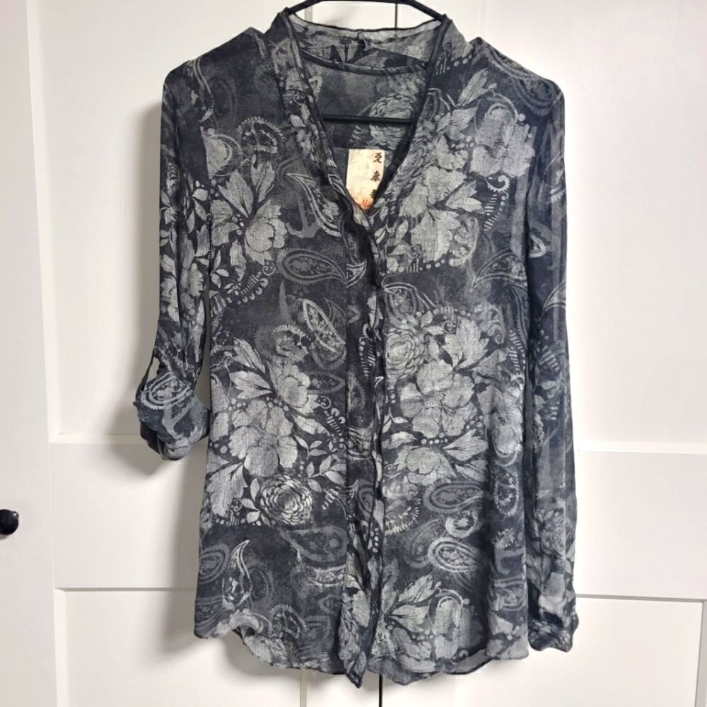 Da-Nang silk button-down sheer long sleeve, xs